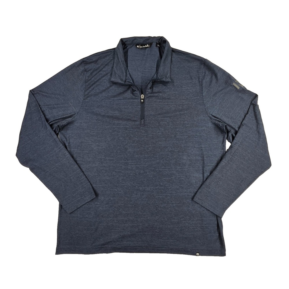 TravisMathew Mens XL Navy Blue Heathered Quarter Zip Pullover Golf Shirt Long Sl